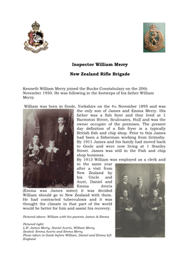 Inspector William Merry New Zealand Rifle Brigade