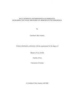 Secular Rights and Monopolies of Morality: Reframing the Legal Discourse of Abortion in the Philippines