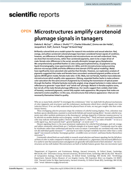 Microstructures Amplify Carotenoid Plumage Signals in Tanagers Dakota E