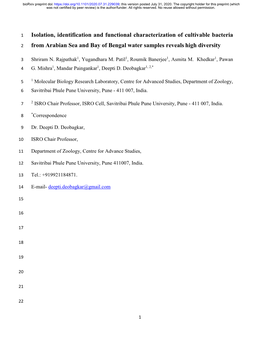 Isolation, Identification and Functional Characterization of Cultivable Bacteria