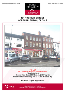 191-192 High Street Northallerton, Dl7 8Lf