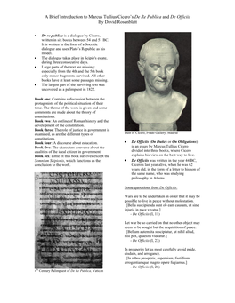 A Brief Introduction to Marcus Tullius Cicero's De Re Publica and De