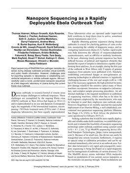 Nanopore Sequencing As a Rapidly Deployable Ebola Outbreak Tool