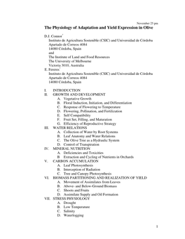 The Physiology of Adaptation and Yield Expression in Olive
