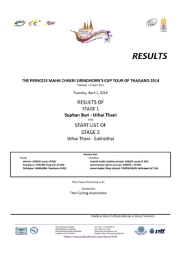 PRINCESS MAHA CHAKRI SIRINDHORN's CUP TOUR of THAILAND 2014 Thailand, 1-6 April 2014