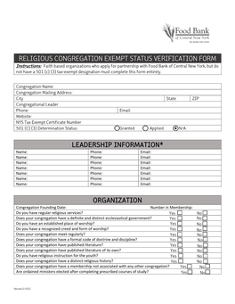 Religious Congregation Exemption Status Verification Form