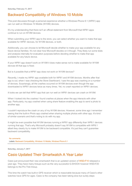 Backward Compatibility of Windows 10 Mobile Casio Updated Their