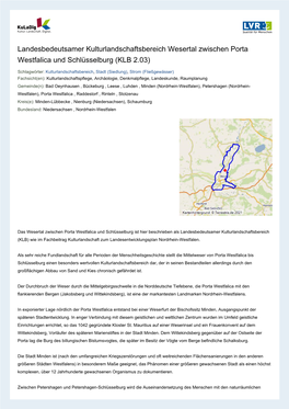 Landesbedeutsamer Kulturlandschaftsbereich Wesertal Zwischen Porta Westfalica Und Schlüsselburg (KLB 2.03)