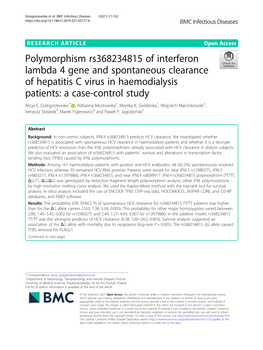 Polymorphism Rs368234815 of Interferon Lambda 4 Gene and Spontaneous Clearance of Hepatitis C Virus in Haemodialysis Patients: a Case-Control Study Alicja E