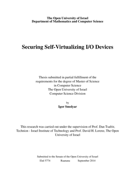 Securing Self-Virtualizing I/O Devices