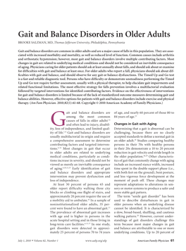 Gait and Balance Disorders in Older Adults BROOKE SALZMAN, MD, Thomas Jefferson University, Philadelphia, Pennsylvania