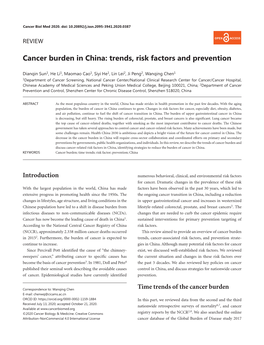 Cancer Burden in China: Trends, Risk Factors and Prevention