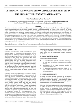 Determination of Congestion Charge for Car Users in Cbd Area of Thiruvananthapuram City