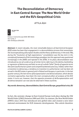 The Deconsolidation of Democracy in East ‑Central Europe: the New World Order and the EU's Geopolitical Crisis