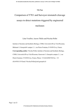 Comparison of T7E1 and Surveyor Mismatch Cleavage Assays to Detect