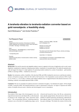 A Terahertz-Vibration to Terahertz-Radiation Converter Based on Gold Nanoobjects: a Feasibility Study