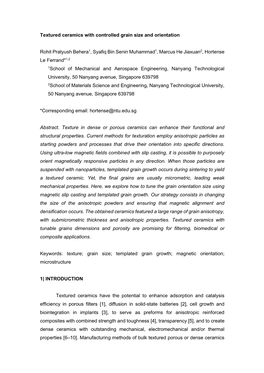 Textured Ceramics with Controlled Grain Size and Orientation