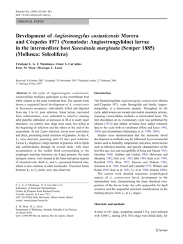 Development of Angiostrongylus Costaricensis Morera And