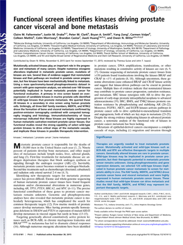 Functional Screen Identifies Kinases Driving Prostate Cancer Visceral and Bone Metastasis