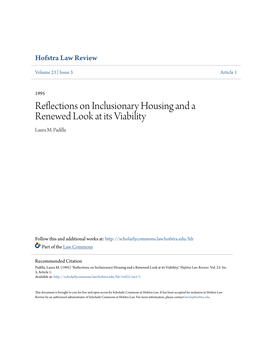 Reflections on Inclusionary Housing and a Renewed Look at Its Viability Laura M