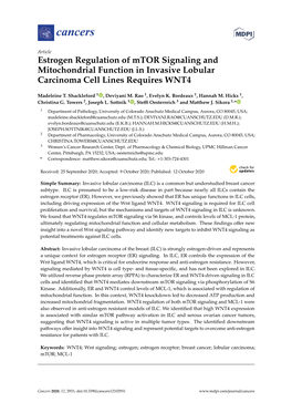 Estrogen Regulation of Mtor Signaling and Mitochondrial Function in Invasive Lobular Carcinoma Cell Lines Requires WNT4