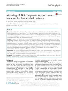 Modeling of RAS Complexes Supports Roles in Cancer for Less Studied Partners H
