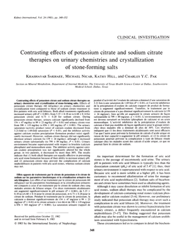 Contrasting Effects of Potassium Citrate and Sodium Citrate Therapies on Urinary Chemistries and Crystallization of Stone-Forming Salts