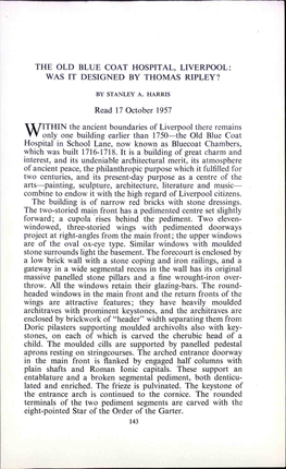The Old Blue Coat Hospital, Liverpool: Was It Designed by Thomas Ripley?