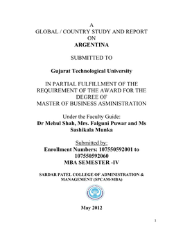 A Global / Country Study and Report on Argentina