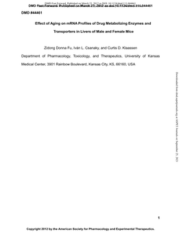 DMD #44461 1 Effect of Aging on Mrna Profiles of Drug Metabolizing Enzymes and Transporters in Livers of Male and Female Mice Zi