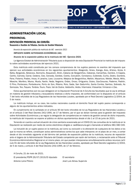 Administración Local Provincial Deputación Provincial Da Coruña Tesourería E Xestión De Tributos