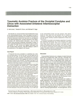 Traumatic Avulsion Fracture of the Occipital Condyles and Clivus with Associated Unilateral Atlantooccipital Distraction