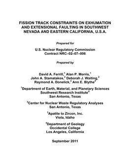 Fission Track Constraints on Exhumation and Extensional Faulting in Southwest Nevada and Eastern California, U.S.A