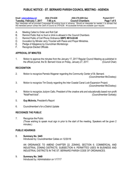 St. Bernard Parish Council Meeting - Agenda