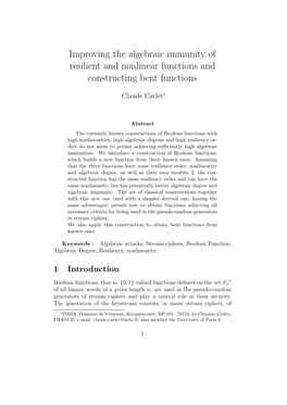 Improving the Algebraic Immunity of Resilient and Nonlinear Functions and Constructing Bent Functions