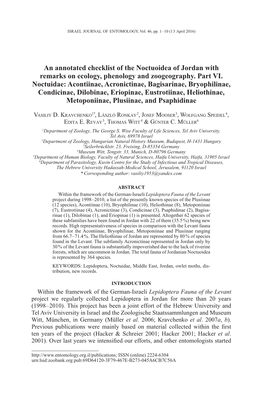 An Annotated Checklist of the Noctuoidea of Jordan ... Part