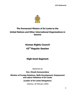 Full Statement of Hon. Dinesh Gunawardena, Minister of Foreign