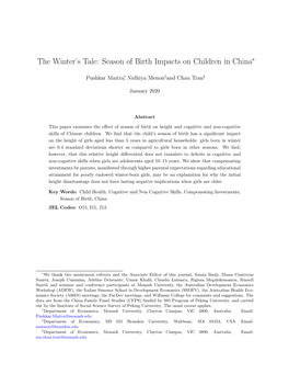 Season of Birth Impacts on Children in China∗