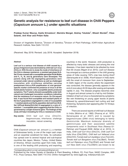 Genetic Analysis for Resistance to Leaf Curl Disease in Chilli Peppers (Capsicum Annuum L.) Under Specific Situations