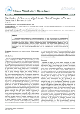 Distribution of Plesiomons Shigelloides in Clinical Samples In