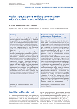 Ocular Signs, Diagnosis and Long-Term Treatment with Allopurinol in a Cat with Leishmaniasis