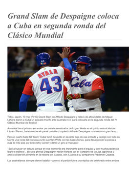 Grand Slam De Despaigne Coloca a Cuba En Segunda Ronda Del Clásico Mundial