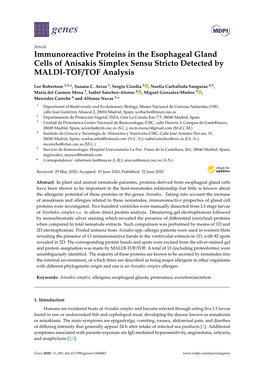 Immunoreactive Proteins in the Esophageal Gland Cells of Anisakis Simplex Sensu Stricto Detected by MALDI-TOF/TOF Analysis