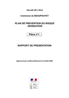 PLAN DE PREVENTION DU RISQUE INONDATION Pièce N°1 RAPPORT DE PRESENTATION