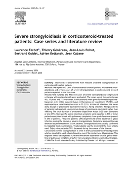 Severe Strongyloidiasis in Corticosteroid-Treated Patients: Case Series and Literature Review