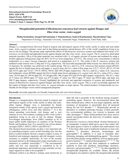 Mosquitocidal Potential of Rhodomyrtus Tomentosa Leaf Extracts Against Dengue and Zika Virus Vector, Aedes Aegypti