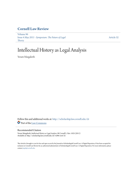 Intellectual History As Legal Analysis Yoram Margalioth