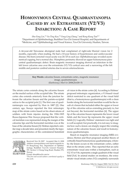 Homonymous Central Quadrantanopia Caused by an Extrastriate (V2/V3) Infarction: a Case Report