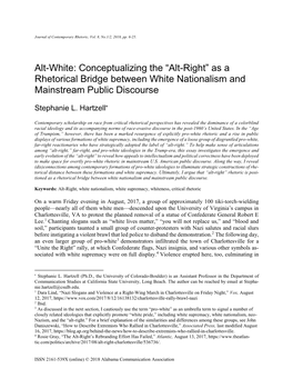 “Alt-Right” As a Rhetorical Bridge Between White Nationalism and Mainstream Public Discourse