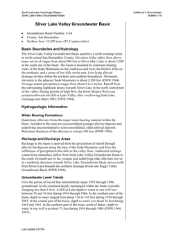 Silver Lake Valley Groundwater Basin Bulletin 118